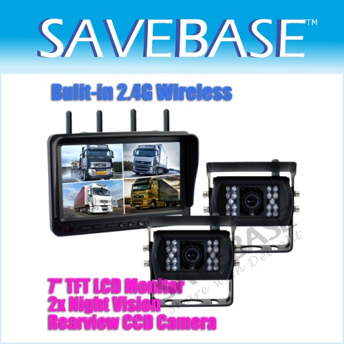 7" Quad Split Wireless Monitor + 2 CCD Rear View Backup Wireless Camera Kit