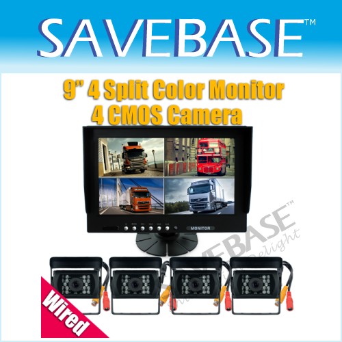 Bus Security System 4x Rear View Camera +9" Monitor Kit