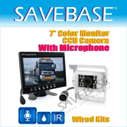 4Wd Suv Mic Sound Backup White Camera Rear View Kit + 7" Lcd Rearview Monitor