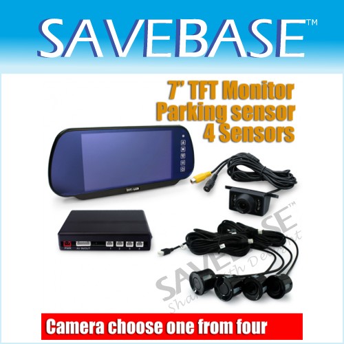 4 Parking Radar Sensor Kit - 7" Bluetooth Rearview Mirror LCD + Reversing Camera