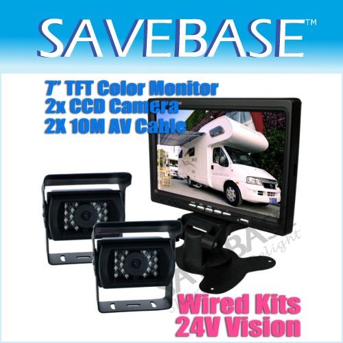 CAR REAR VIEW KIT 7" LCD MONITOR+2X CCD 24V IR REVERSING CAMERA BACKUP SYSTEM