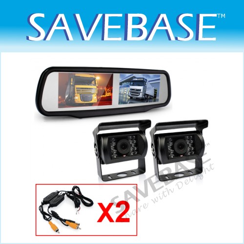 Wireless 2 Camera Parking Car Reversing System Double TFT LCD Rearview Mirror