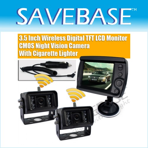 Wireless Car Rear View LCD Monitor IR Reversing 2 Cameras Back Up Kit Horsebox