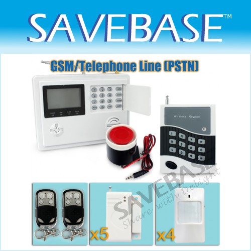 GSM/PSTN Telephone Alarm System PIR Motion Door GAP Sensor Kit + Password Keypad