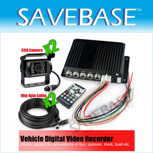 4 Channel Car Caravan Dual SD DVR Video Recorder Overwrite + 2 CCD Rear Cameras